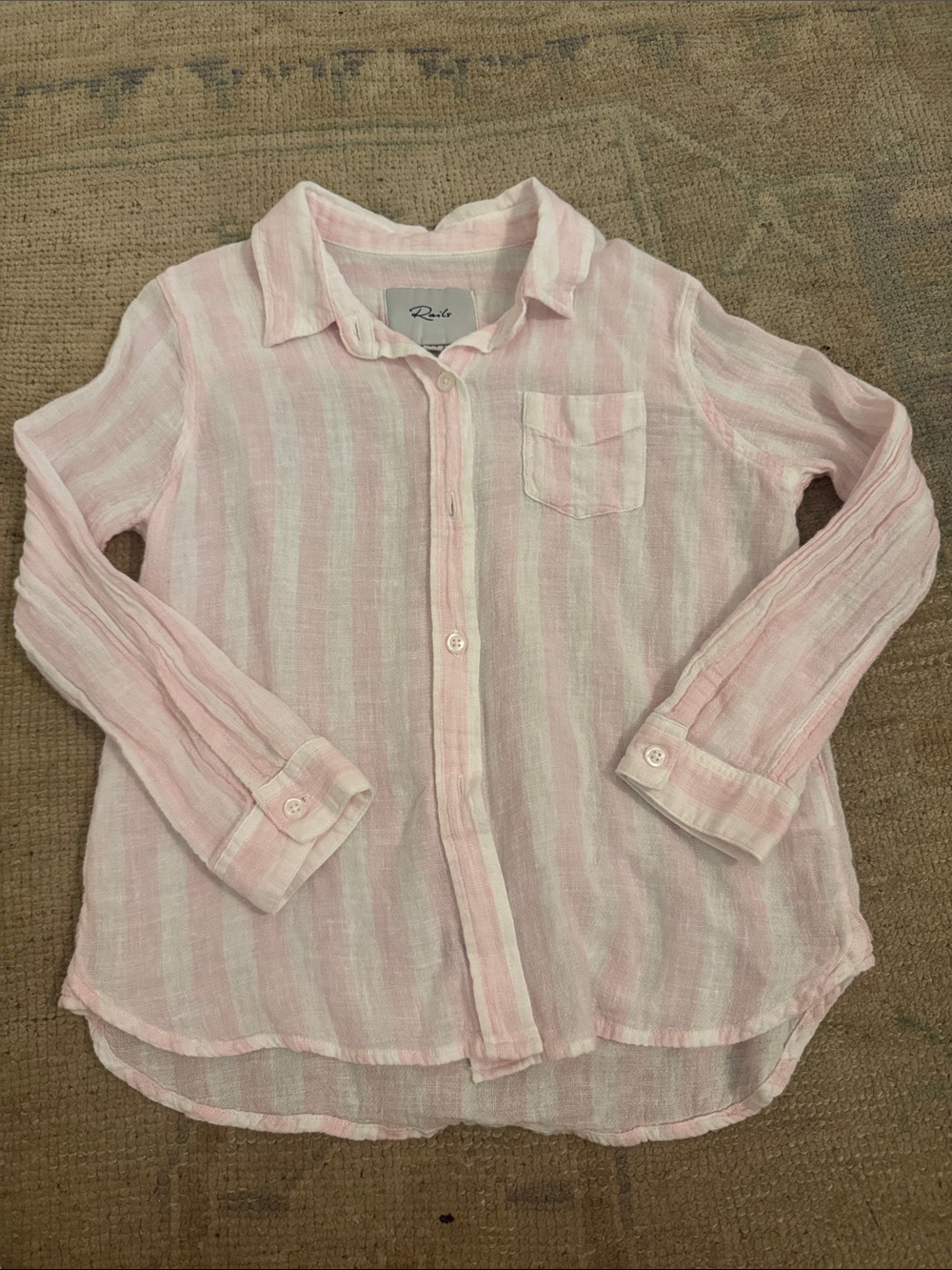 Rails Kids Pink and White Striped Button-Down Shirt